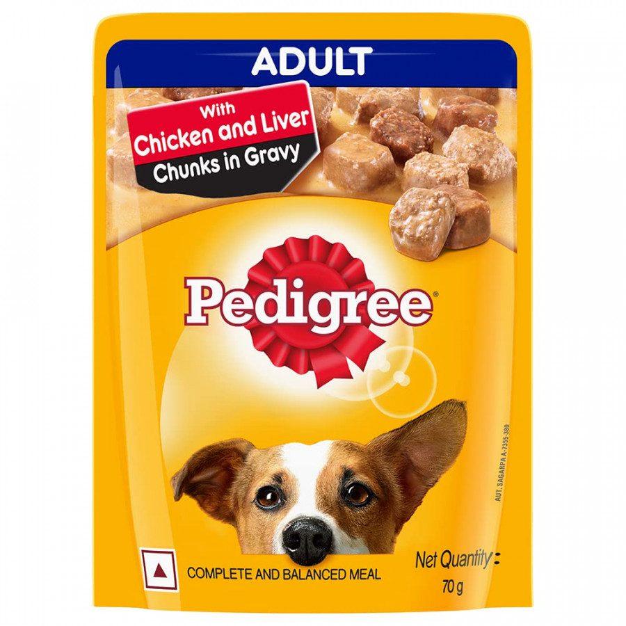 Pedigree Adult Chicken &amp;amp; Liver Chunks In Gravy Wet Dog Food 70gm